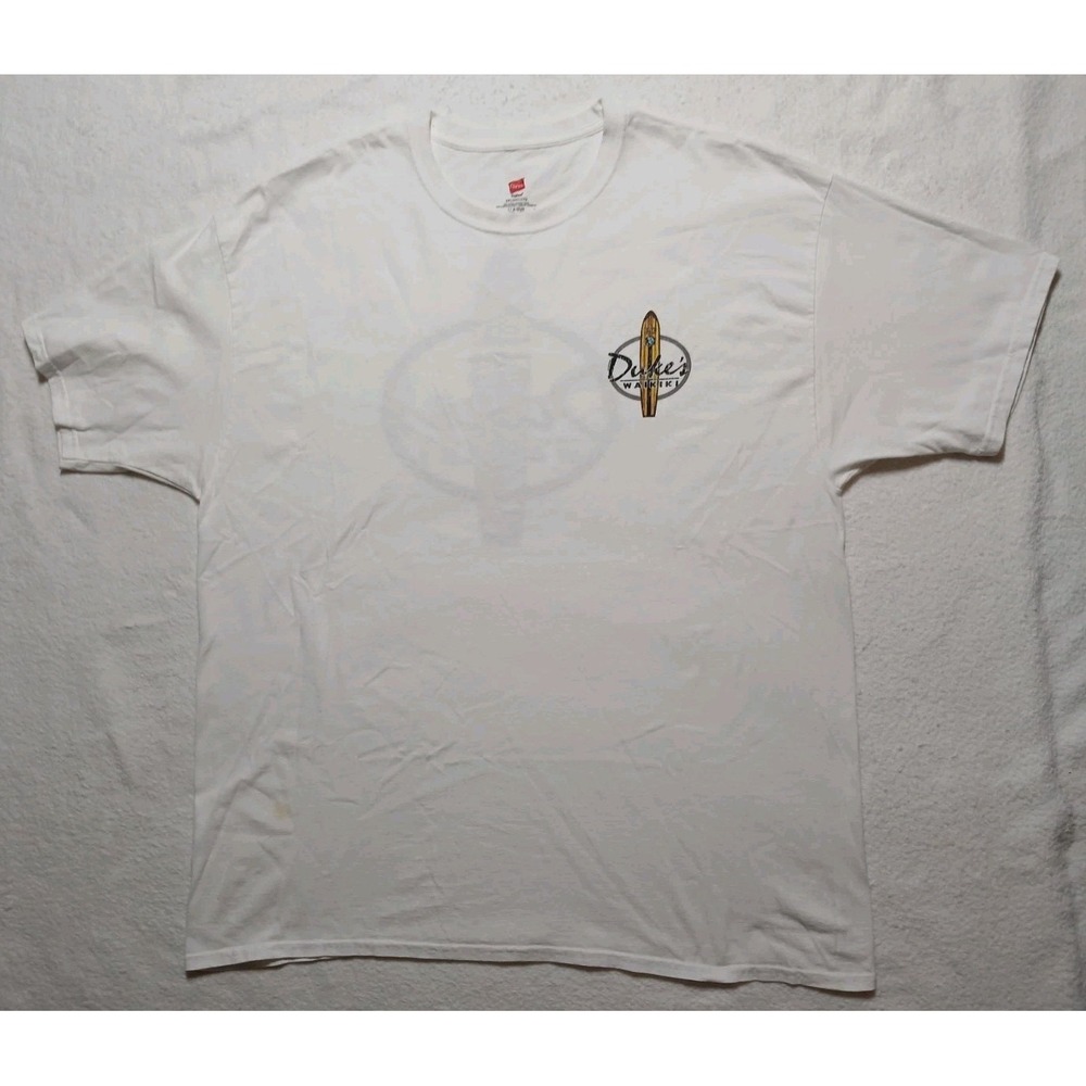 Duke's Waikiki Surf Graphic T-Shirt Mens 2XL White Hanes Tagless Hawaii Tee
